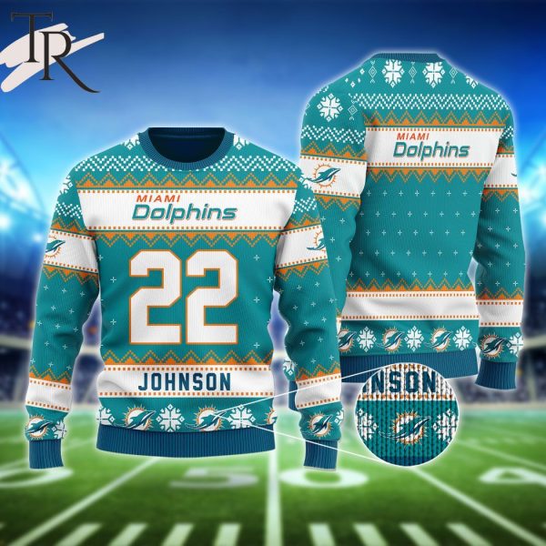 Blue Miami Dolphins Christmas Gift Custom Number And Name Ugly Sweater