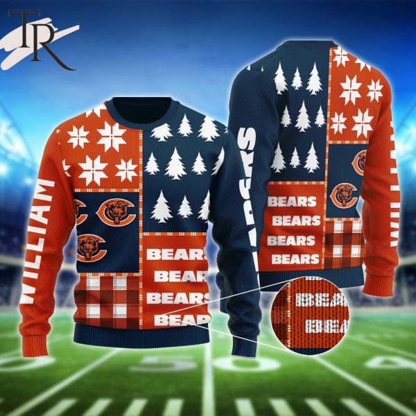 Blue Orange Pattern Chicago Bears Christmas Gift Custom Ugly Sweater