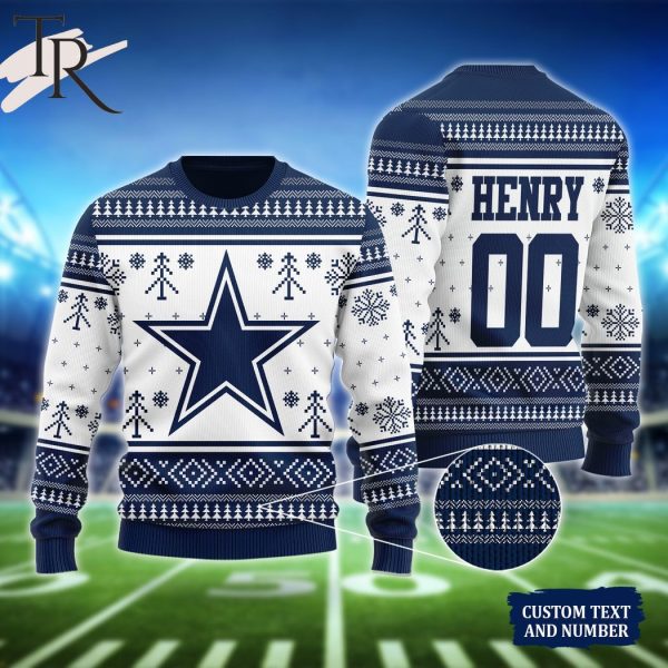 Blue Star Dallas Cowboys Christmas Gift Custom Number And Name Ugly Sweater