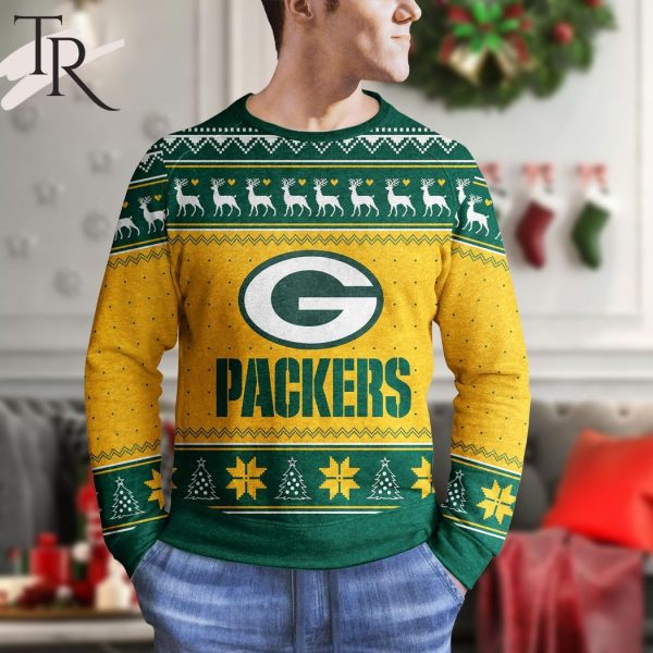 Green Yellow Green Bay Packers Christmas Gift Custom Number And Name Ugly Sweater