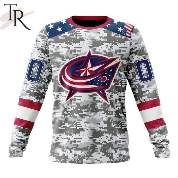 NHL Columbus Blue Jackets Special Camo Design For Veterans Day Hoodie