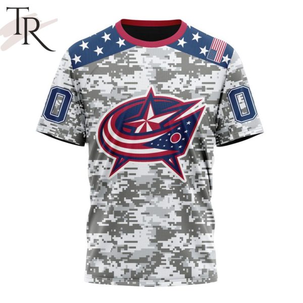 NHL Columbus Blue Jackets Special Camo Design For Veterans Day Hoodie