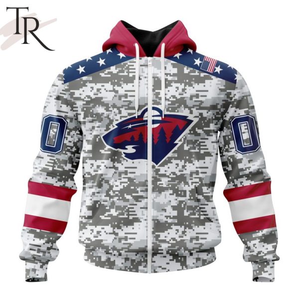 NHL Minnesota Wild Special Camo Design For Veterans Day Hoodie