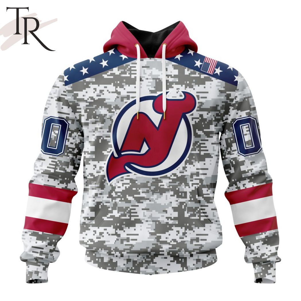 NHL New Jersey Devils Custom Name Number Military Jersey Camo Fleece Oodie