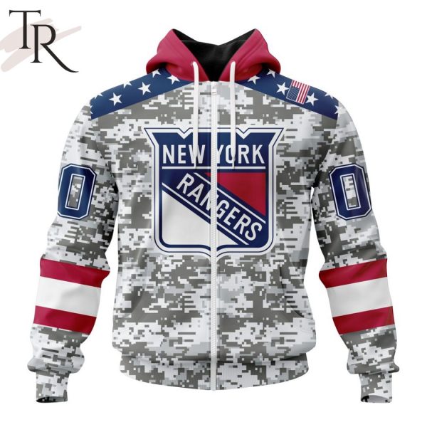 NHL New York Rangers Special Camo Design For Veterans Day Hoodie