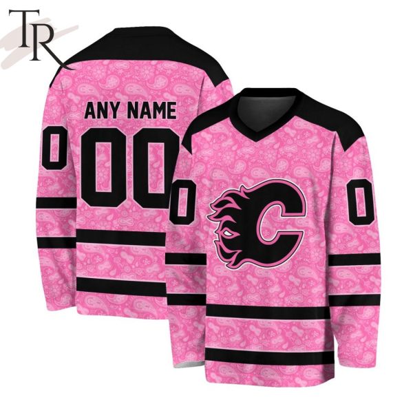 NHL Calgary Flames Special Pink V-neck Long Sleeve