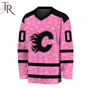 NHL Calgary Flames Special Pink V-neck Long Sleeve