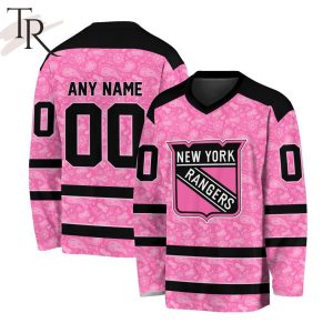 NHL New York Rangers Special Pink V-neck Long Sleeve