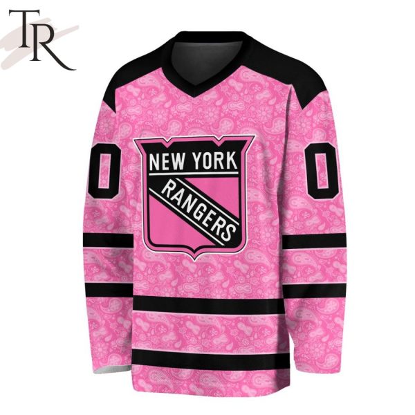 NHL New York Rangers Special Pink V-neck Long Sleeve