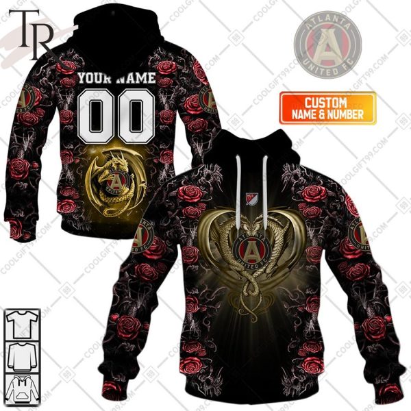 Personalized MLS Atlanta United Roses Dragon Couple Hoodie