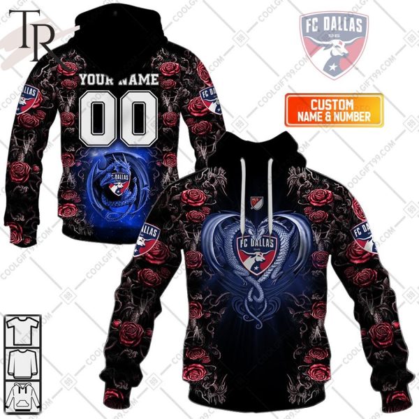 Personalized MLS FC Dallas Roses Dragon Couple Hoodie