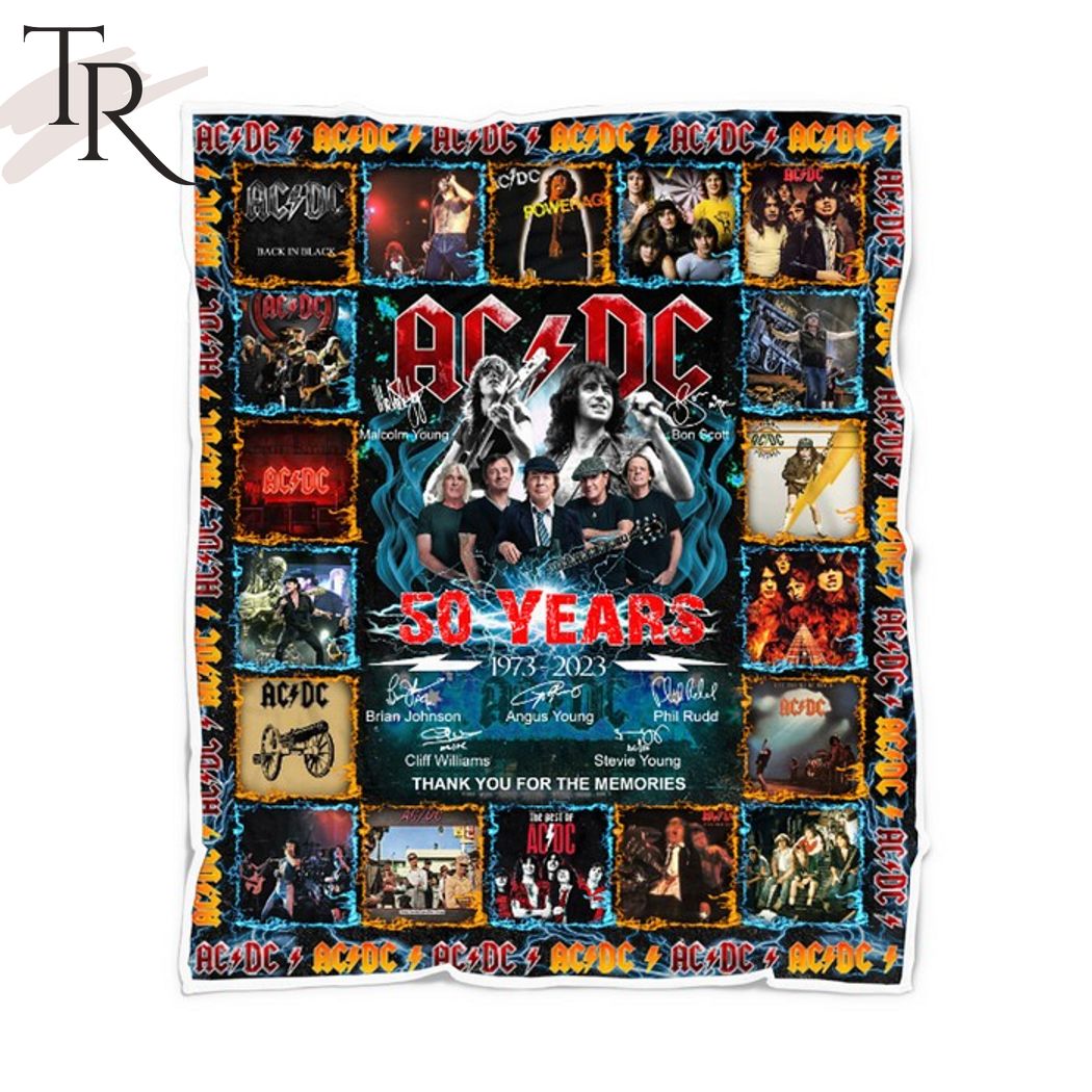 AC DC 50 Years 1973 - 2023 Signature Thank You For The Memories Fleece Blanket