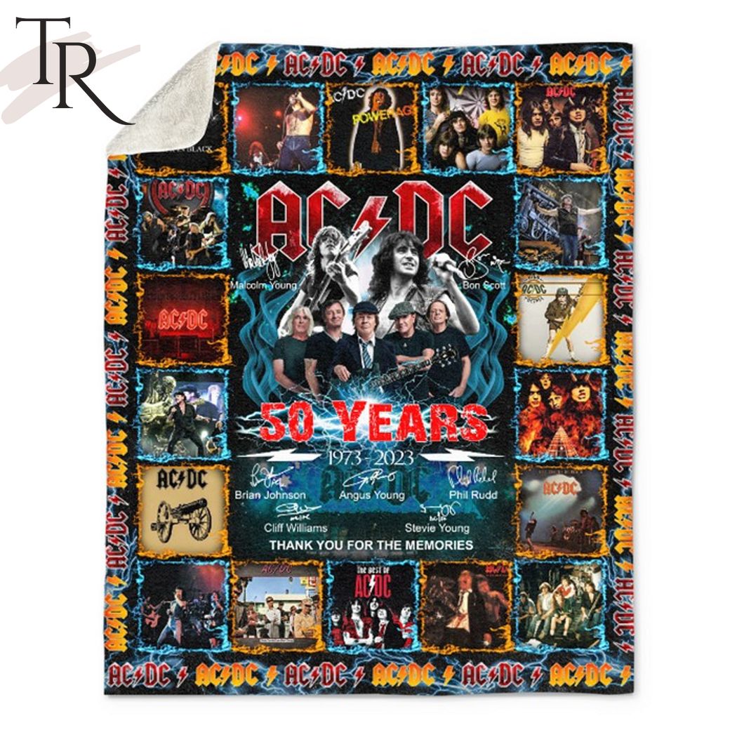 AC DC 50 Years 1973 - 2023 Signature Thank You For The Memories Fleece Blanket