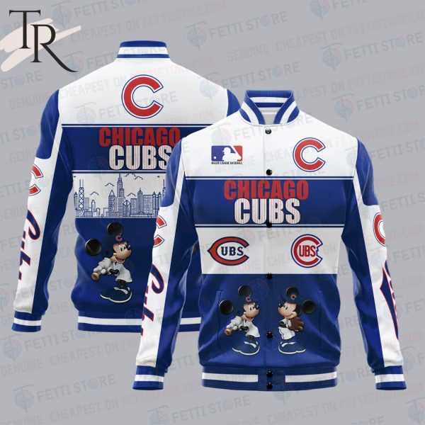 Chicago Cubs City And Logo Pattern Print Varsity Jacket