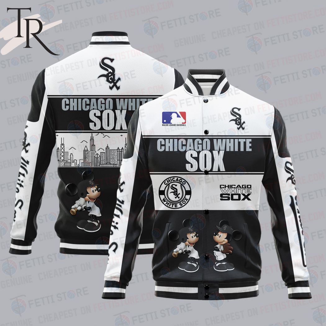 Chicago White Sox City And Logo Pattern Print Varsity Jacket - Torunstyle