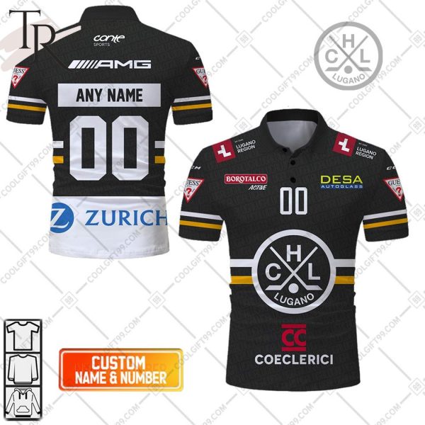 Personalized NL Hockey HC Lugano Home Jersey Style Polo Shirt