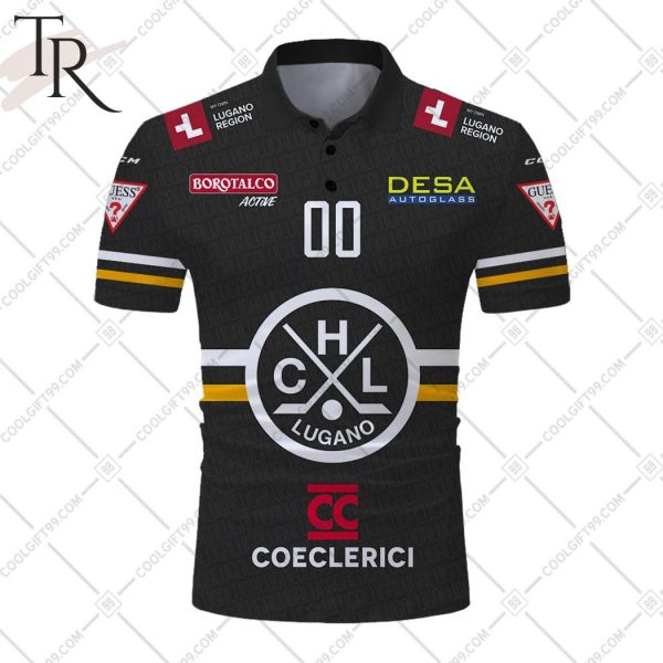 Personalized NL Hockey HC Lugano Home Jersey Style Polo Shirt