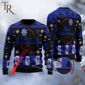 Personalized Black Pabst Blue Ribbon Ugly Sweater