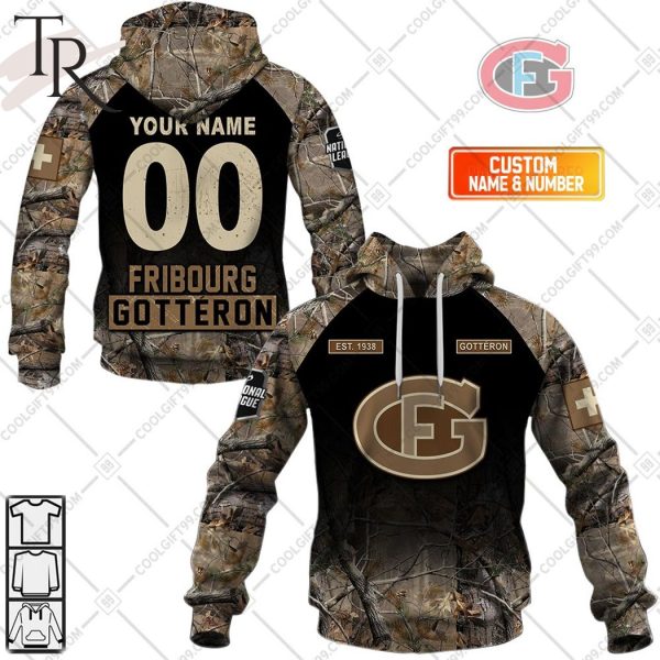 Personalized NL Hockey Fribourg Gotteron Camouflage Hoodie