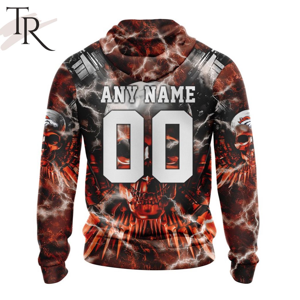 Denver Broncos Custom Name & Number Skull Hoodies Full Over Print -  Freedomdesign