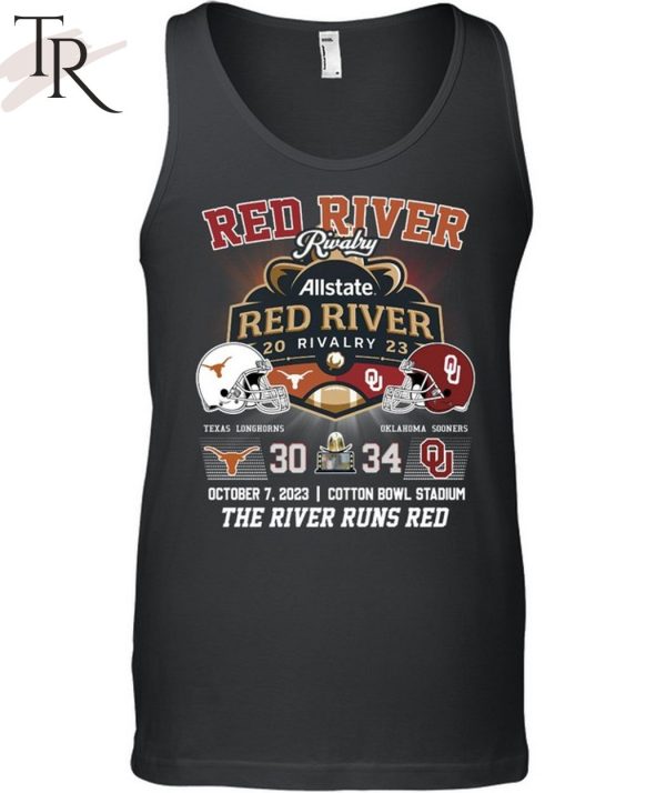 Allstate 2023 Red River Rivalry Oklahoma Sooners 34 October 7, 2023 Cotton Bowl Stadium The River Runs Red T-Shirt