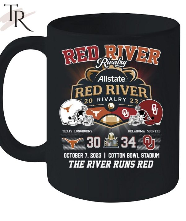 Allstate 2023 Red River Rivalry Oklahoma Sooners 34 October 7, 2023 Cotton Bowl Stadium The River Runs Red T-Shirt