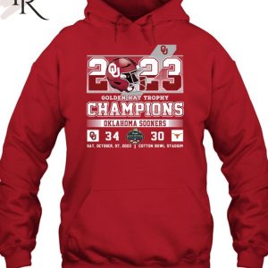 2023 Golden Hat Trophy Champions Oklahoma Sooners 34 Texas Longhorns 30 Sat, October, 07, 2023 Cotton Bowl Stadium T-Shirt