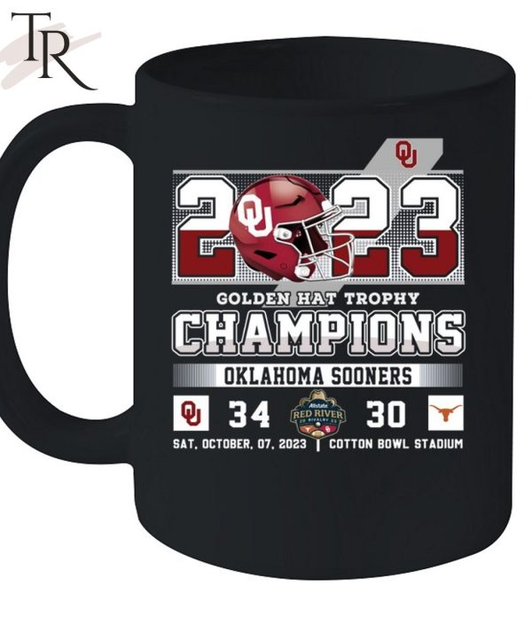 2023 Golden Hat Trophy Champions Oklahoma Sooners 34 Texas Longhorns 30 Sat, October, 07, 2023 Cotton Bowl Stadium T-Shirt