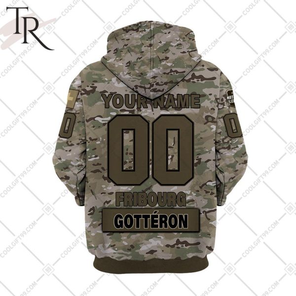 Personalized NL Hockey Fribourg Gotteron Army Camo Style Hoodie