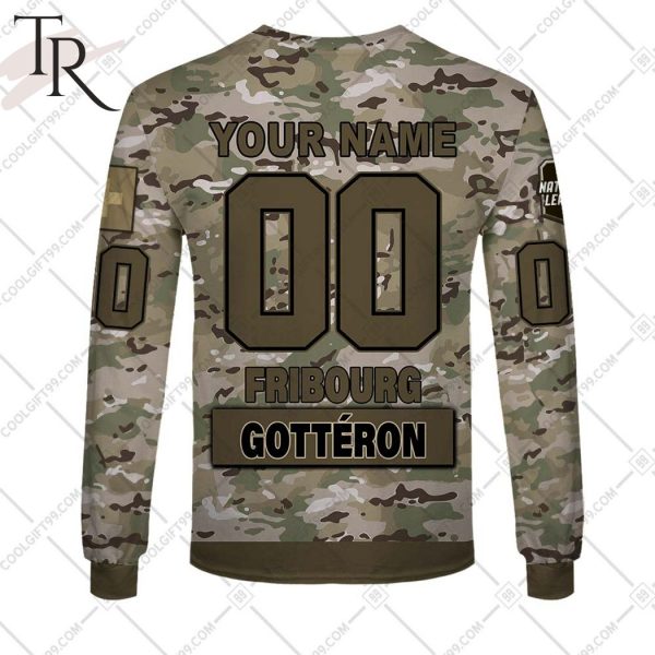 Personalized NL Hockey Fribourg Gotteron Army Camo Style Hoodie