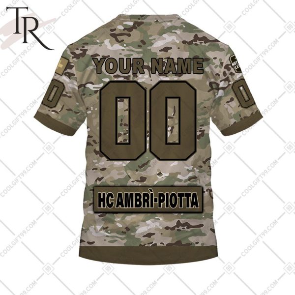 Personalized NL Hockey HC Ambri Piotta Army Camo Style Hoodie