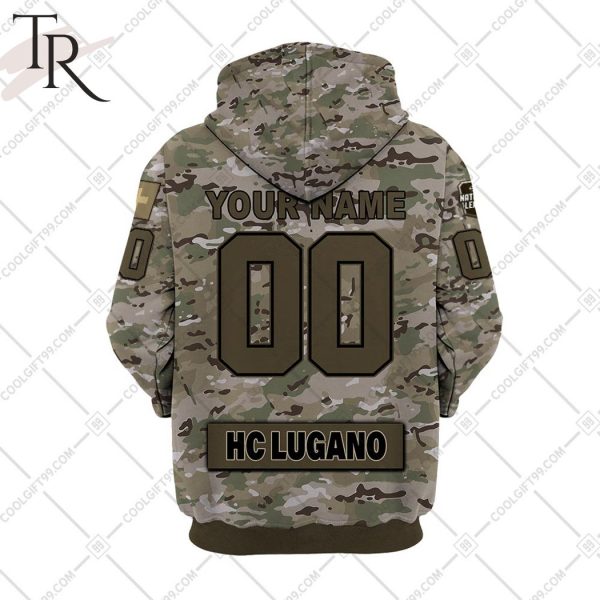 Personalized NL Hockey HC Lugano Army Camo Style Hoodie