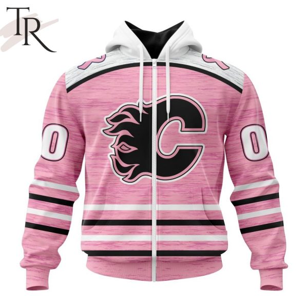 Personalized NHL Calgary Flames Special Pink Fight Breast Cancer Design Hoodie