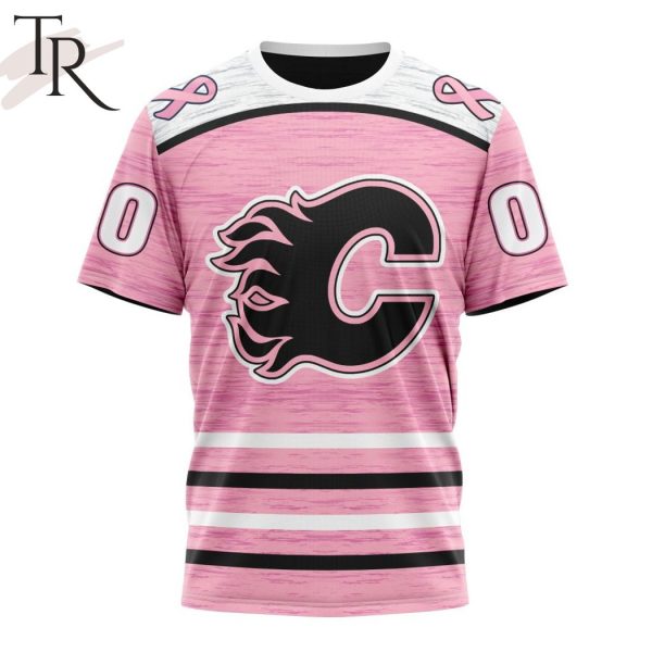 Personalized NHL Calgary Flames Special Pink Fight Breast Cancer Design Hoodie