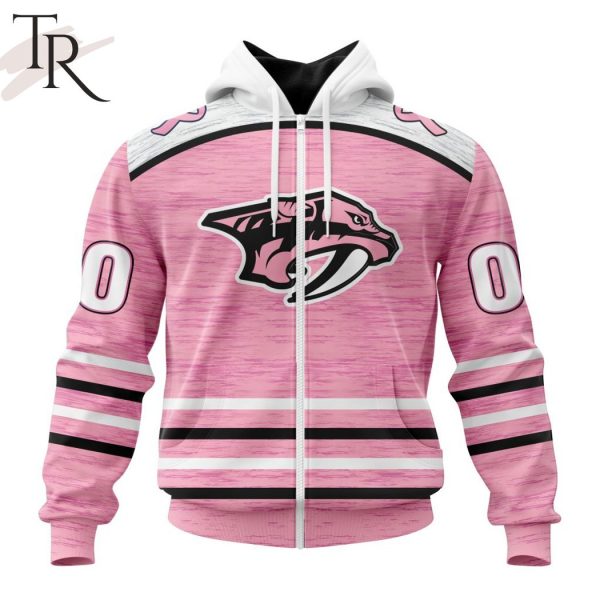 Personalized NHL Nashville Predators Special Pink Fight Breast Cancer Design Hoodie