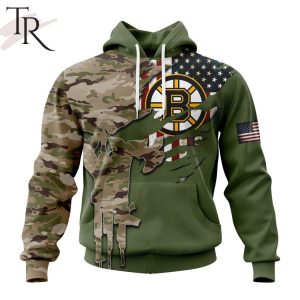 Custom Name And Number NHL Boston Bruins Special Camo Skull Design Hoodie
