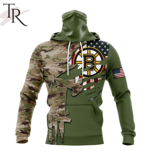 Custom Name And Number NHL Boston Bruins Special Camo Skull Design Hoodie