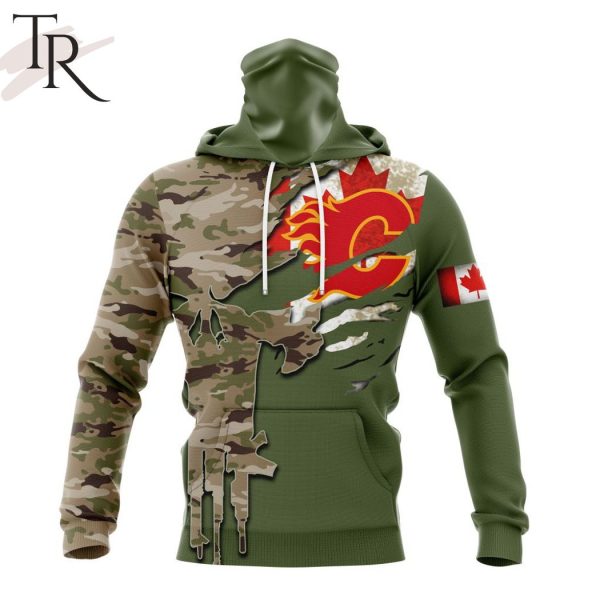 Custom Name And Number NHL Calgary Flames Special Camo Skull Design Hoodie