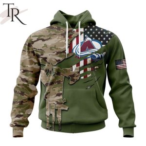 Custom Name And Number NHL Colorado Avalanche Special Camo Skull Design Hoodie