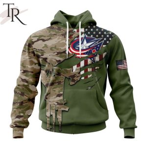 Custom Name And Number NHL Columbus Blue Jackets Special Camo Skull Design Hoodie