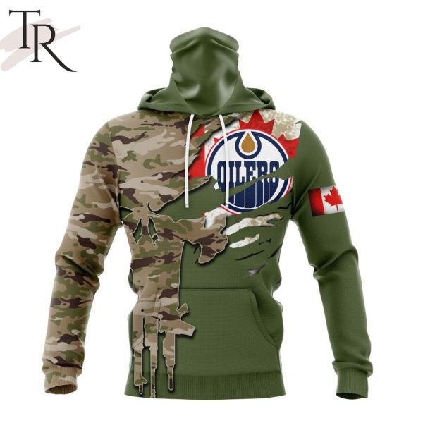Custom Name And Number NHL Edmonton Oilers Special Camo Skull Design Hoodie
