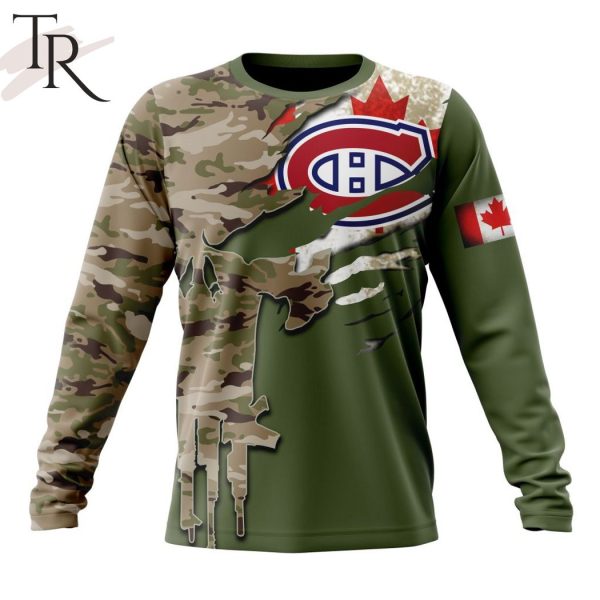 Custom Name And Number NHL Montreal Canadiens Special Camo Skull Design Hoodie