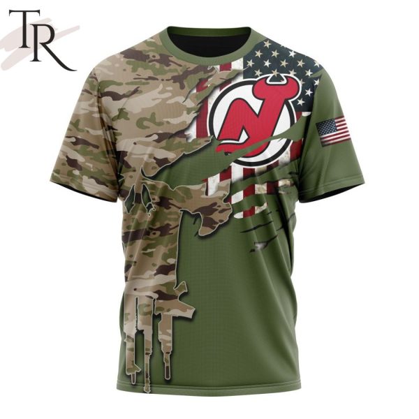 Custom Name And Number NHL New Jersey Devils Special Camo Skull Design Hoodie