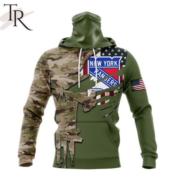 Custom Name And Number NHL New York Rangers Special Camo Skull Design Hoodie