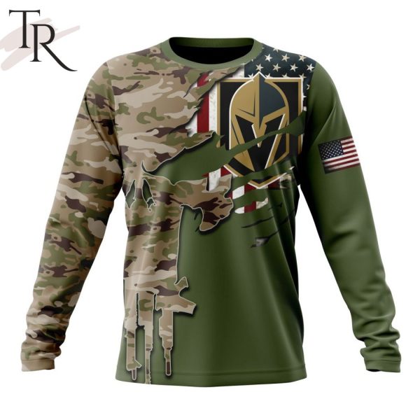 Custom Name And Number NHL Vegas Golden Knights Special Camo Skull Design Hoodie