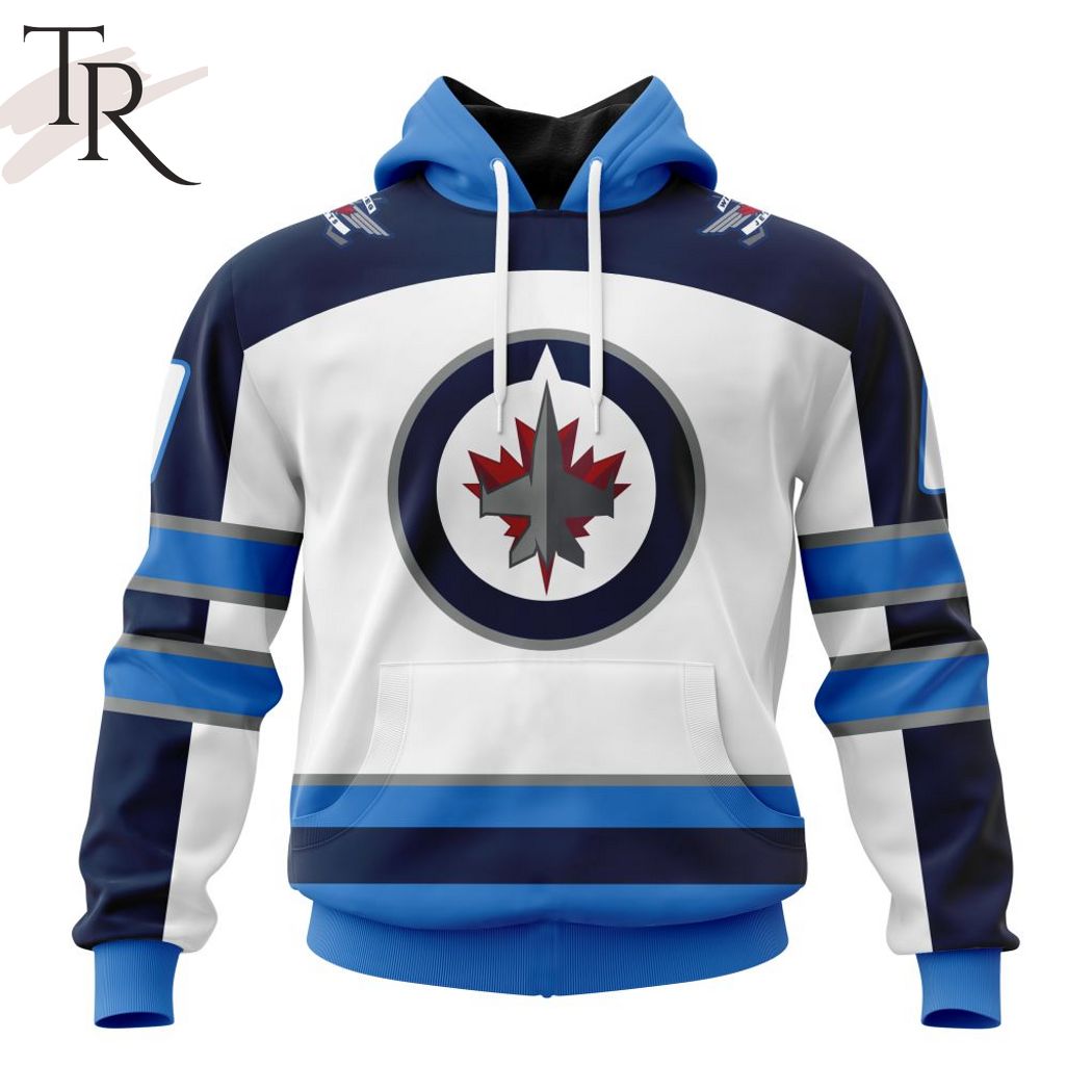 NHL Winnipeg Jets Custom Name Number White Blue Reverse Retro Jersey  Pullover Hoodie
