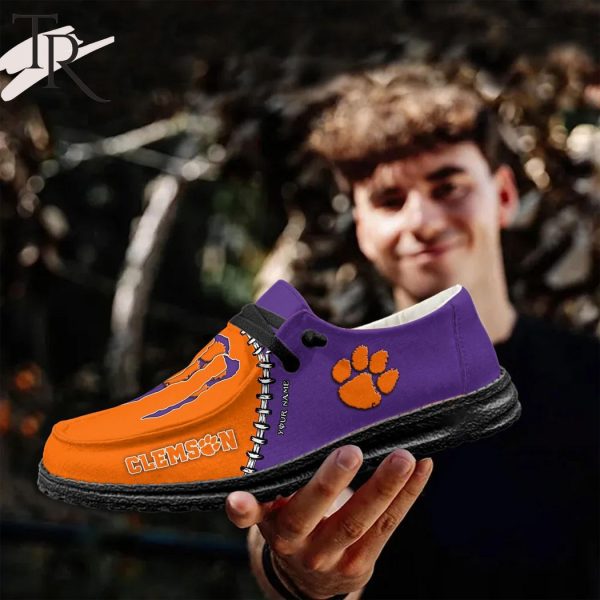 Custom Name NCAA Clemson Tigers Football Team And Monster Paws Hey Dude Shoes