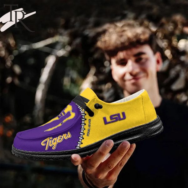 Custom Name NCAA LSU TIGERS Football Team And Monster Paws Hey Dude Shoes