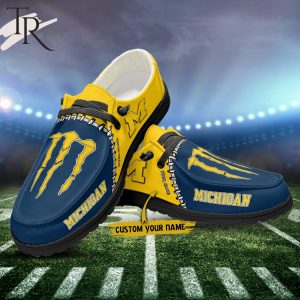 Custom Name NCAA Michigan Wolverines Football Team And Monster Paws Hey Dude Shoes
