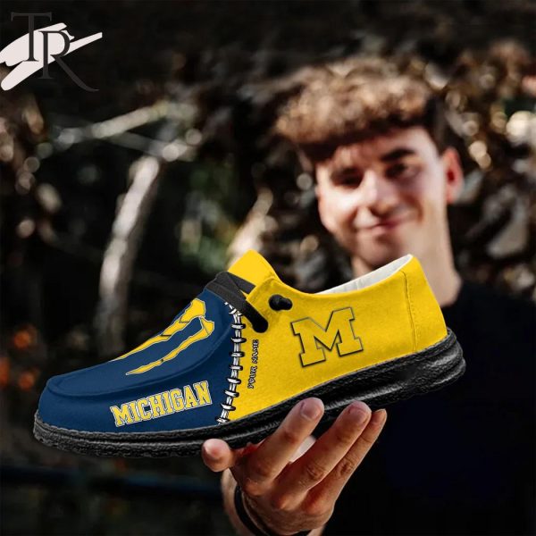 Custom Name NCAA Michigan Wolverines Football Team And Monster Paws Hey Dude Shoes